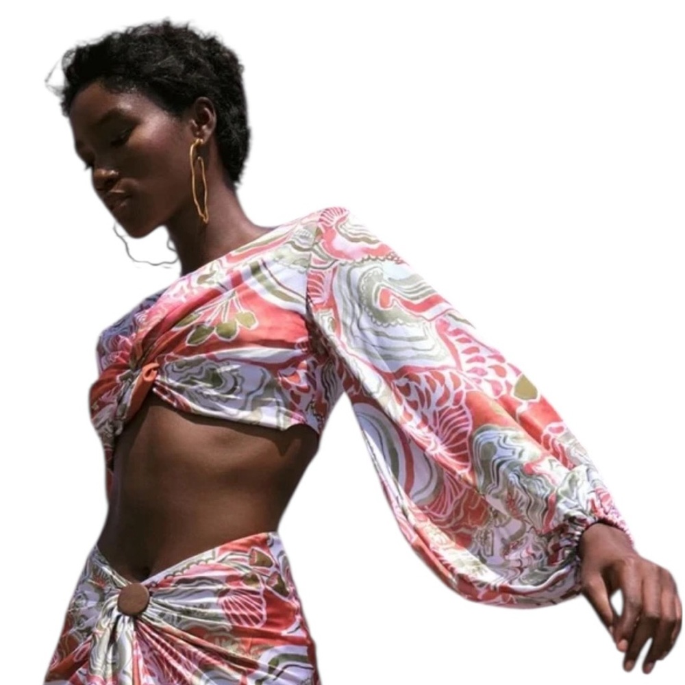 Andrea Iyamah Behati Abstract Mushroom Print Cropped Top Size XS NWT - Picture 2 of 10